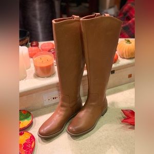 Franco Sarto Women’s Meyer Widecalf Leather Knee High Boots Lt Brown Size 8M NWT